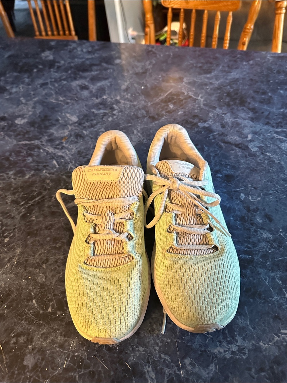 Under Armour Running Shoes in Aqua Green and White, gray logo
